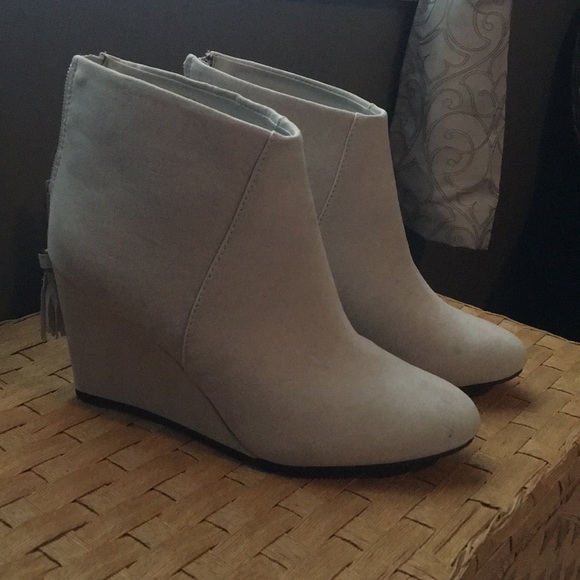 Charming Charlie Shoes - Very light grey suede bootie with wedge heel